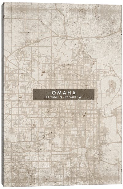 Omaha City Map Abstract Style Canvas Art Print - Omaha Art