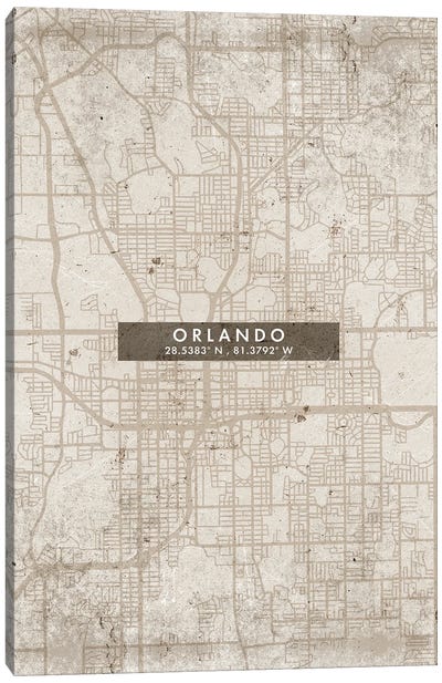 Orlando City Map Abstract Style Canvas Art Print - Orlando Art