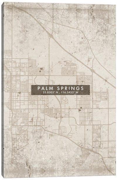 Palm Springs City Map Abstract Style Canvas Art Print - Palm Springs Art