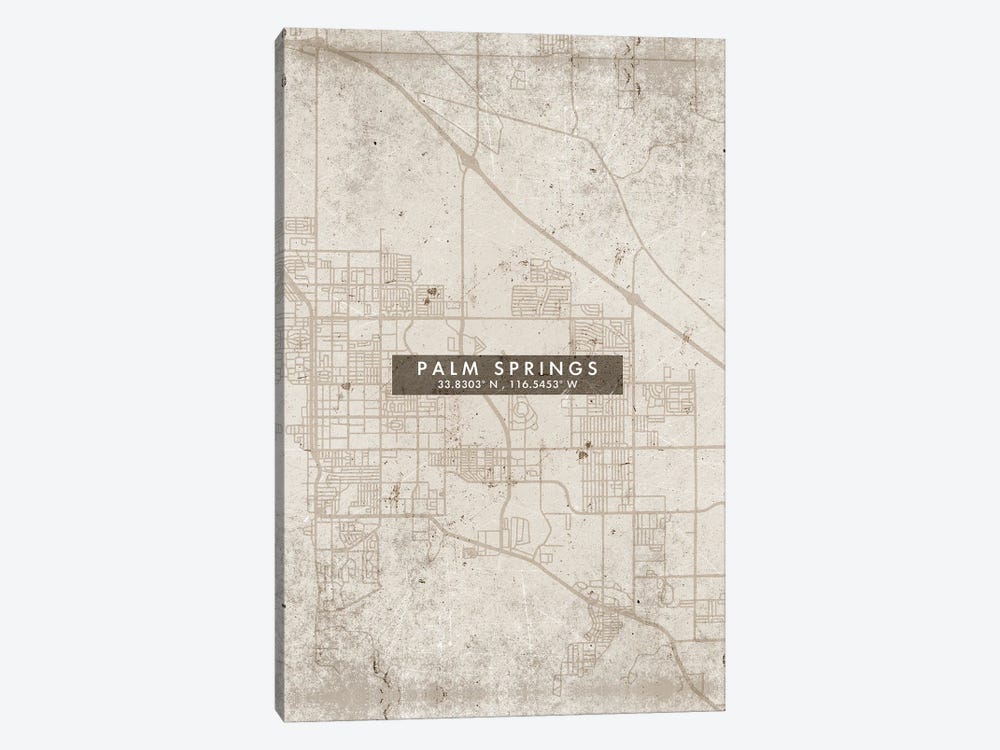 Palm Springs City Map Abstract Style by WallDecorAddict 1-piece Canvas Print