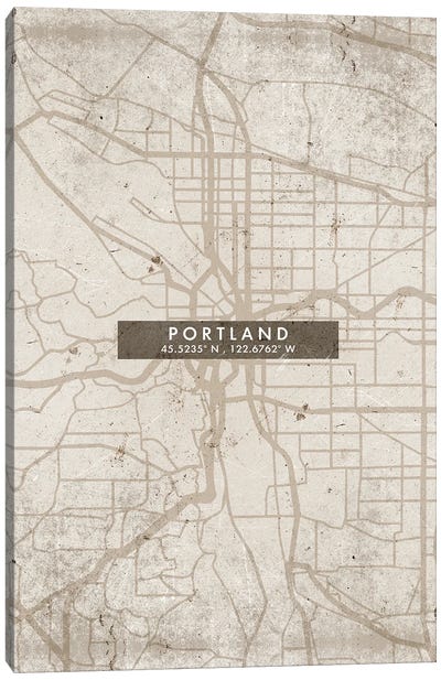 Portland City Map Abstract Style Canvas Art Print - Portland Art