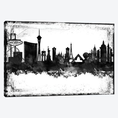 Las Vegas Black And White Framed Skylines Canvas Print #WDA197} by WallDecorAddict Canvas Artwork