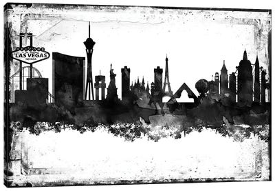 Las Vegas Black And White Framed Skylines Canvas Art Print - Nevada Art