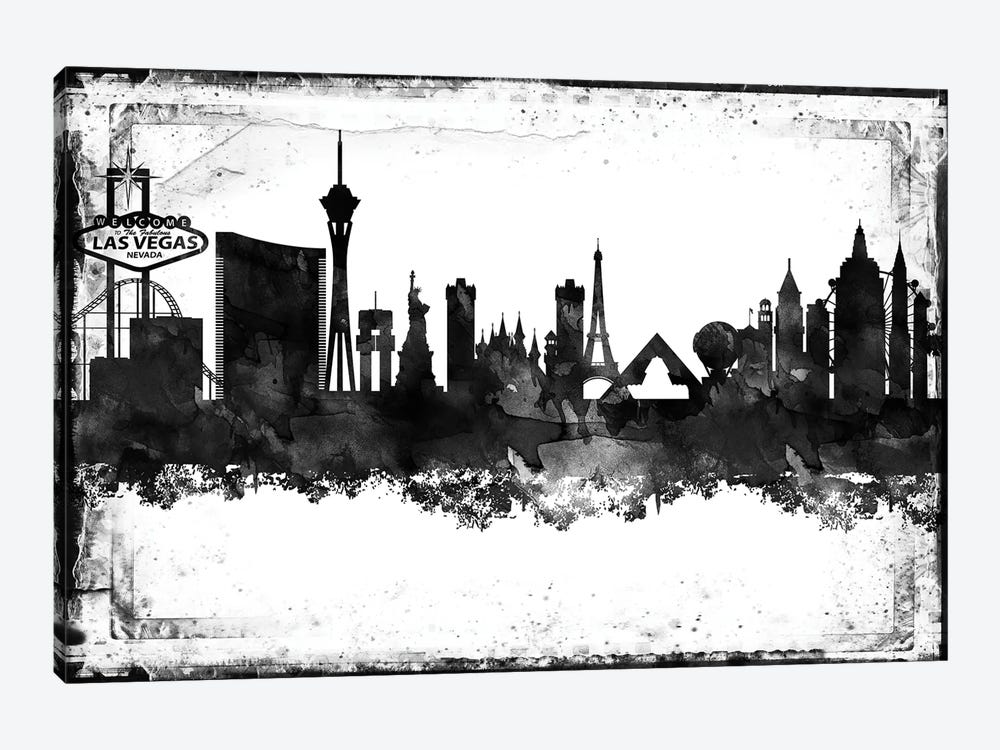 Las Vegas Black And White Framed Skylines by WallDecorAddict 1-piece Canvas Wall Art