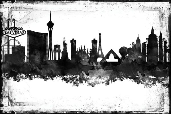 Nevada: Las Vegas Black And White Framed Skylines by WallDecorAddict