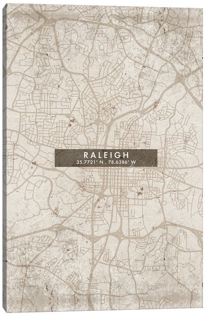 Raleigh City Map Abstract Style Canvas Art Print - North Carolina Art