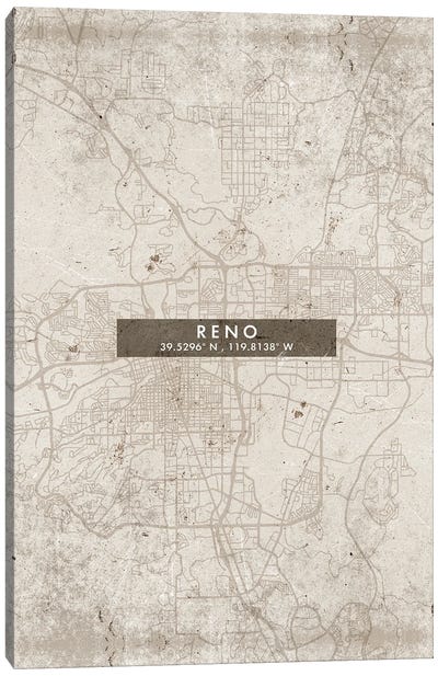 Reno, Nevada City Map Abstract Style Canvas Art Print