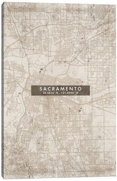 Sacramento City Map Abstract Style Canvas Art Print - Sacramento Art