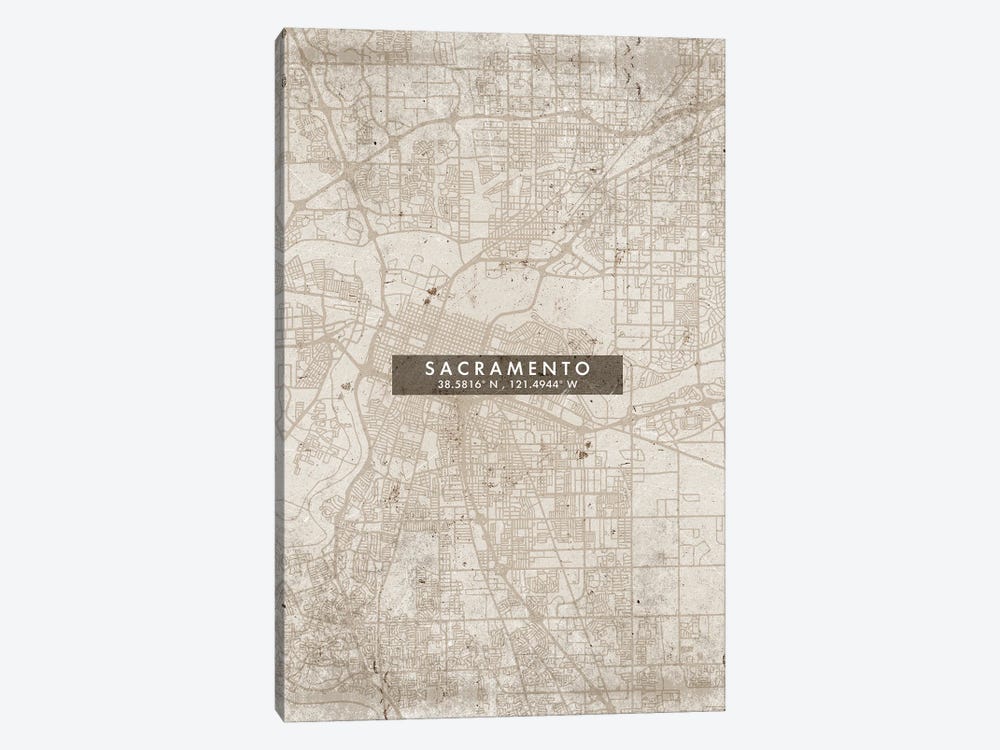 Sacramento City Map Abstract Style by WallDecorAddict 1-piece Canvas Print