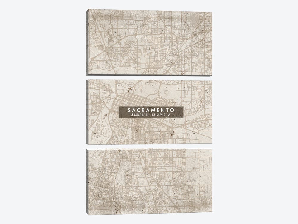 Sacramento City Map Abstract Style by WallDecorAddict 3-piece Canvas Print