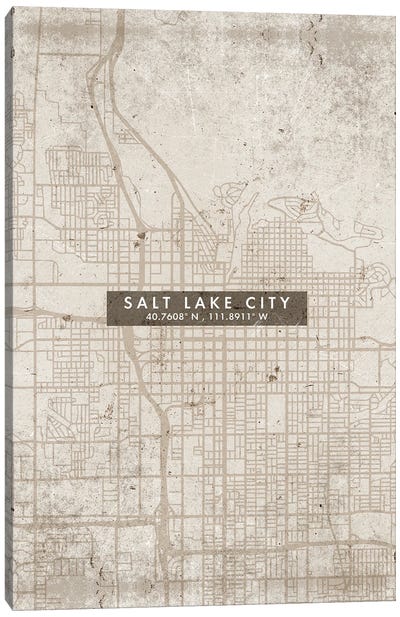 Salt Lake City Map Abstract Style Canvas Art Print - Utah Art