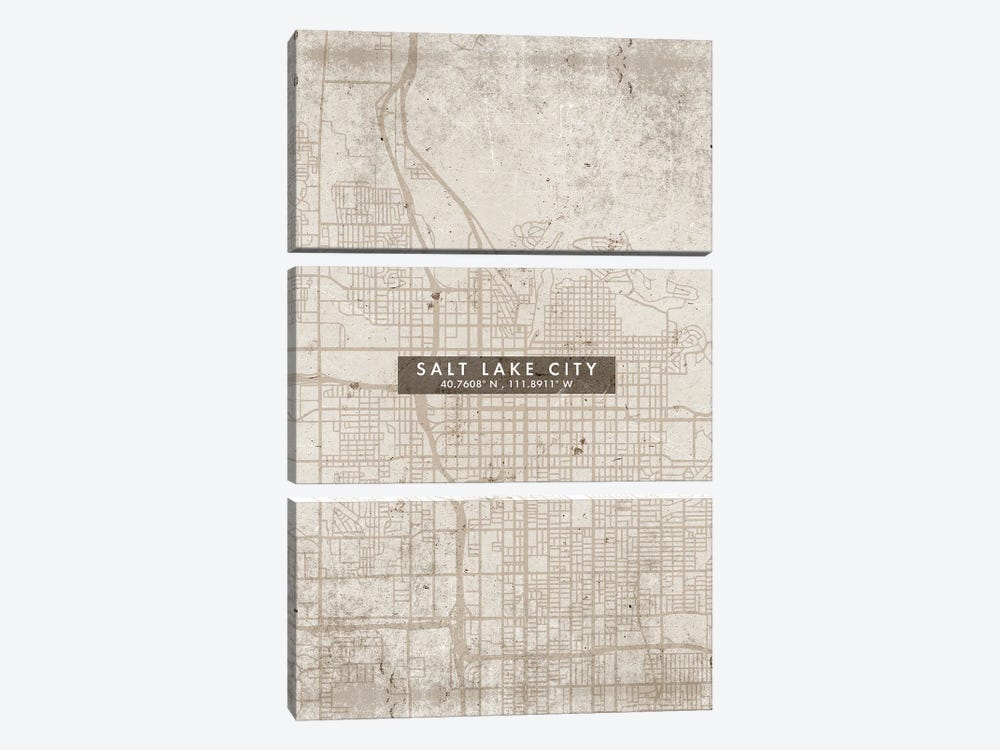 Salt Lake City Map Abstract Style by WallDecorAddict 3-piece Canvas Wall Art