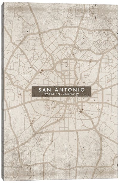 San Antonio City Map Abstract Style Canvas Art Print - San Antonio