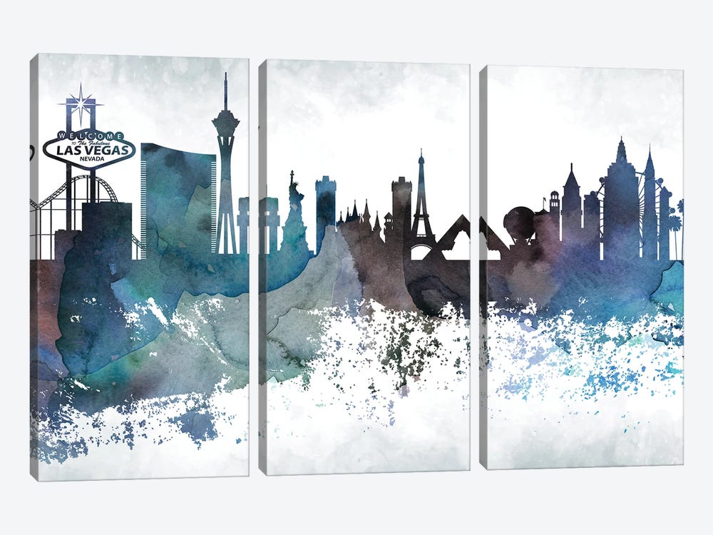 Las Vegas Bluish Skylines by WallDecorAddict 3-piece Canvas Art Print