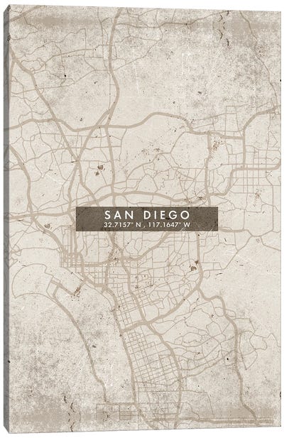 San Diego City Map Abstract Style Canvas Art Print - San Diego Maps