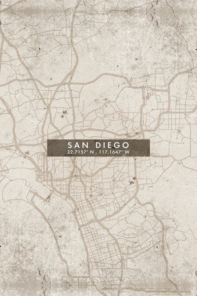 San Diego Maps: San Diego City Map Abstract Style by WallDecorAddict