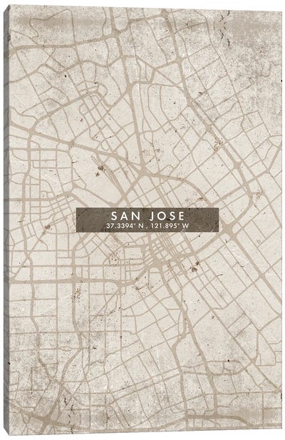San Jose City Map Abstract Style Canvas Art Print - San Jose Art