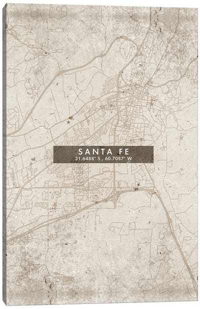 Santa Fe, Argentina City Map Abstract Style Canvas Art Print - New Mexico Art