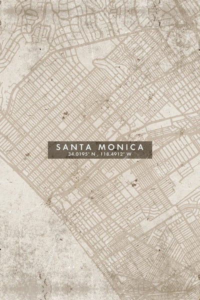 Santa Monica City Map Abstract Style by WallDecorAddict canvas print