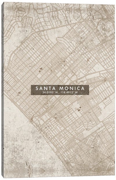 Santa Monica City Map Abstract Style Canvas Art Print - Santa Monica