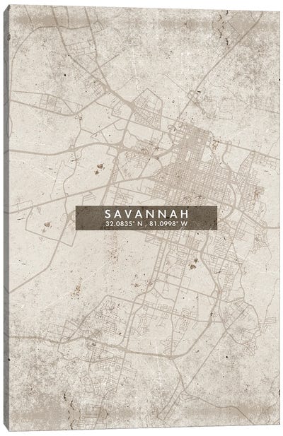 Savannah, Georgia City Map Abstract Style Canvas Art Print - Savannah