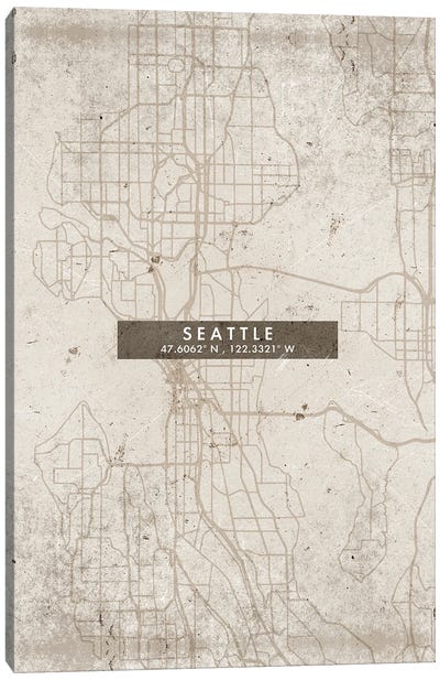 Seattle City Map Abstract Style Canvas Art Print - Seattle Art