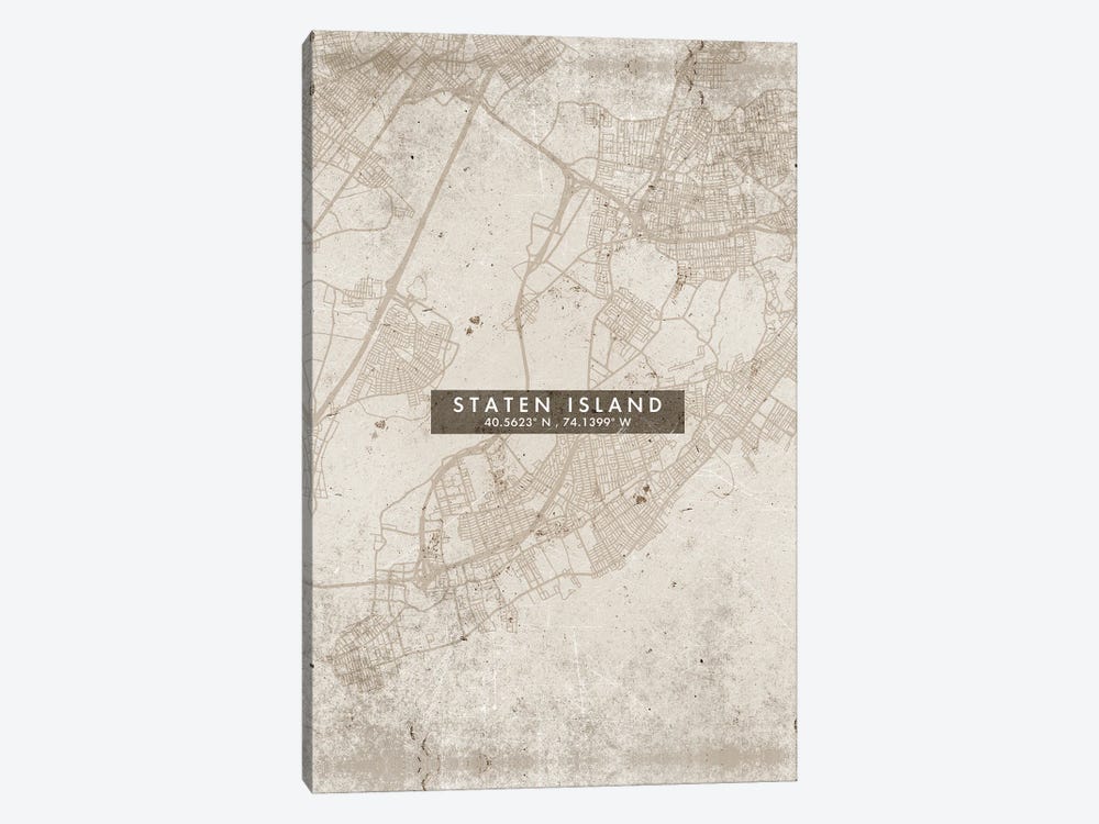 Staten Island, New York City Map Abstract Style by WallDecorAddict 1-piece Canvas Print