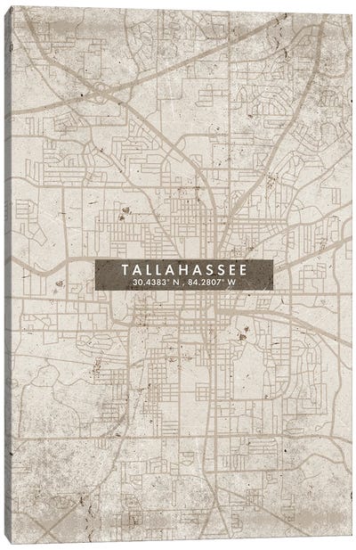 Tallahassee, Florida City Map Abstract Style Canvas Art Print
