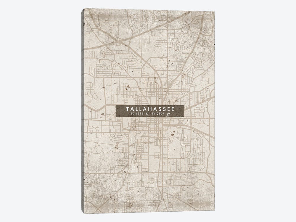 Tallahassee, Florida City Map Abstract Style by WallDecorAddict 1-piece Canvas Art