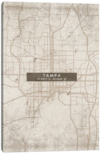 Tampa City Map Abstract Style Canvas Art Print - Tampa Art
