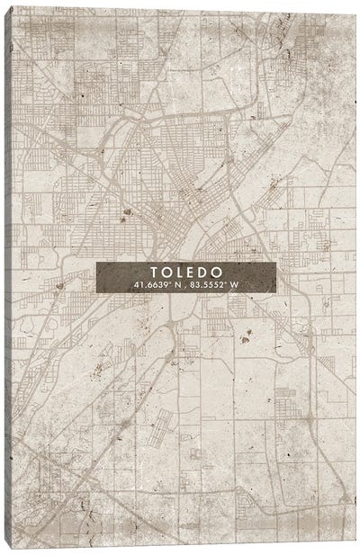 Toledo City Map Abstract Style Canvas Art Print - Ohio Art