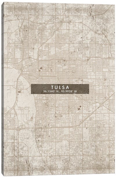 Tulsa City Map Abstract Style Canvas Art Print - Oklahoma Art