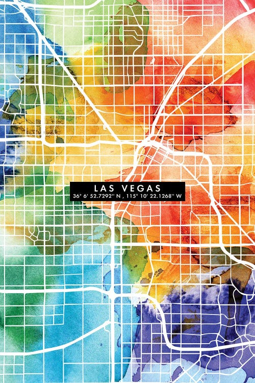 Las Vegas City Map Colorful by WallDecorAddict wall art