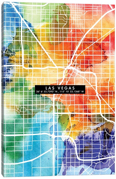 Las Vegas City Map Colorful Canvas Art Print - Las Vegas Maps
