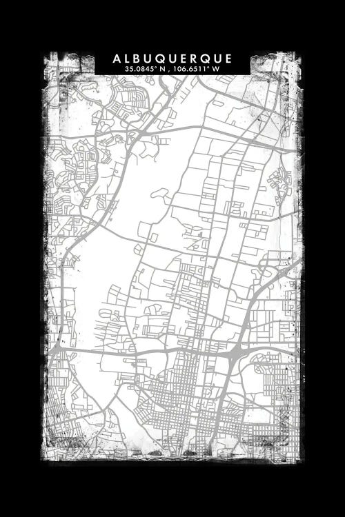 Albuquerque City Map Black White Grey Style