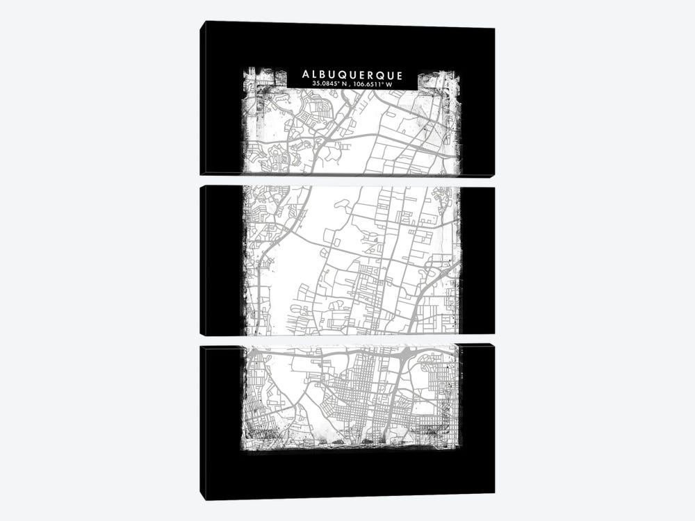 Albuquerque City Map Black White Grey Style by WallDecorAddict 3-piece Canvas Art Print