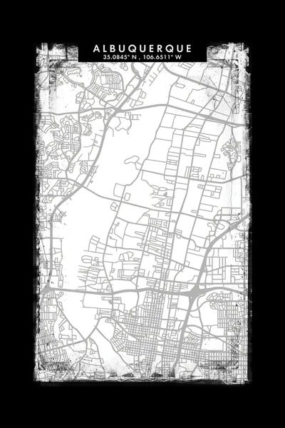 Albuquerque City Map Black White Grey Style