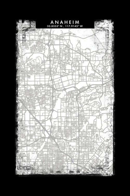 Anaheim City Map Black White Grey Style