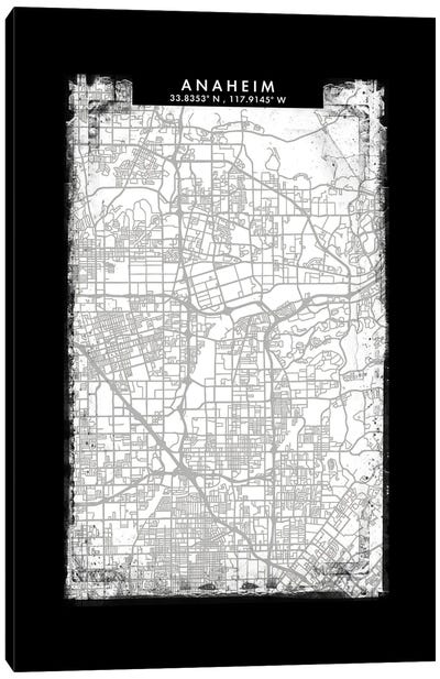 Anaheim City Map Black White Grey Style Canvas Art Print