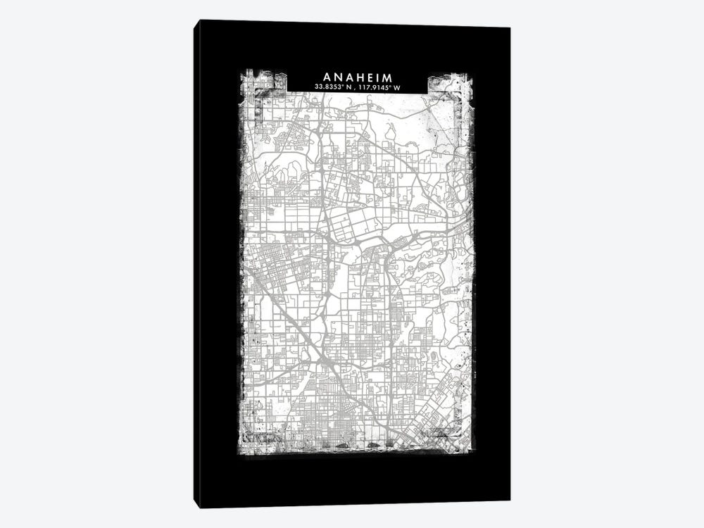 Anaheim City Map Black White Grey Style by WallDecorAddict 1-piece Canvas Art