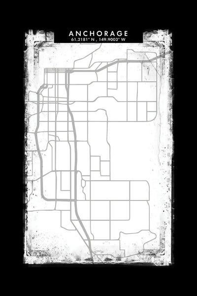 Anchorage City Map Black White Grey Style by WallDecorAddict canvas print