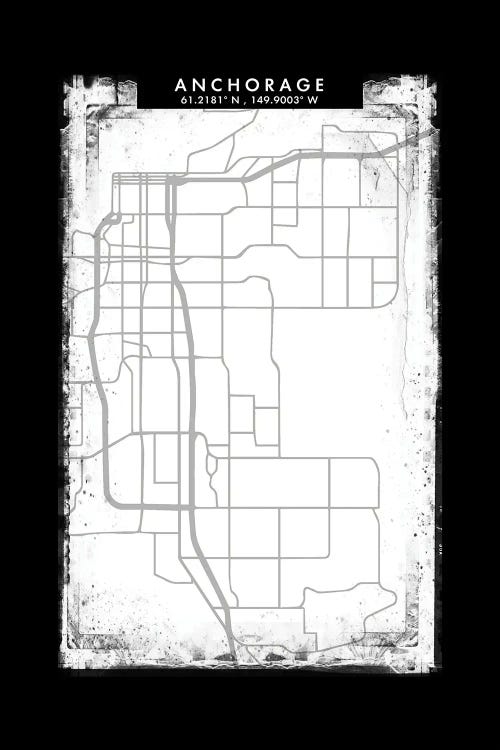 Anchorage City Map Black White Grey Style