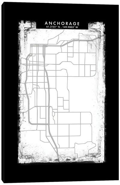 Anchorage City Map Black White Grey Style Canvas Art Print - Anchorage Art
