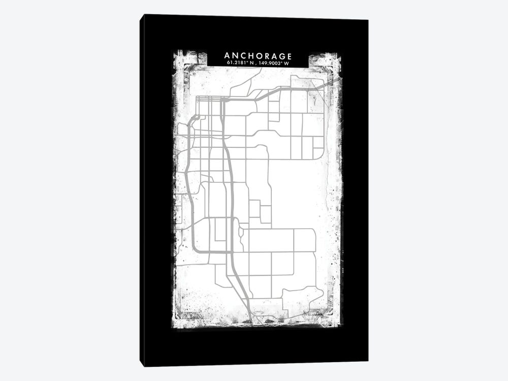Anchorage City Map Black White Grey Style by WallDecorAddict 1-piece Art Print