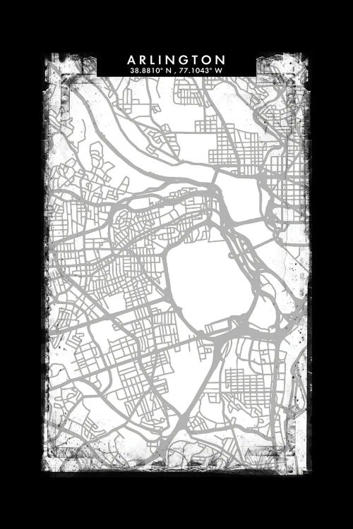 Arlington City Map Black White Grey Style