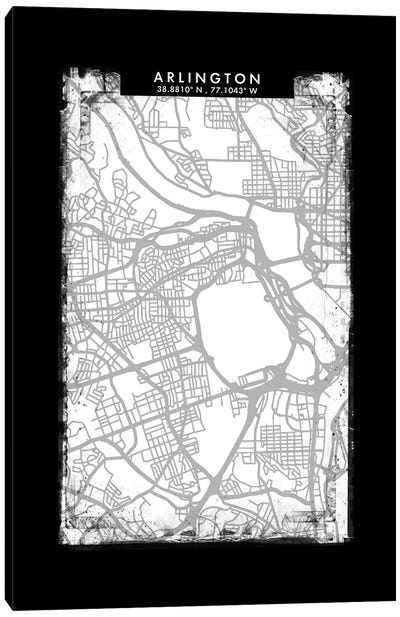 Arlington City Map Black White Grey Style Canvas Art Print - Virginia Art