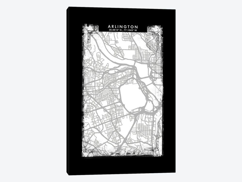 Arlington City Map Black White Grey Style by WallDecorAddict 1-piece Canvas Artwork