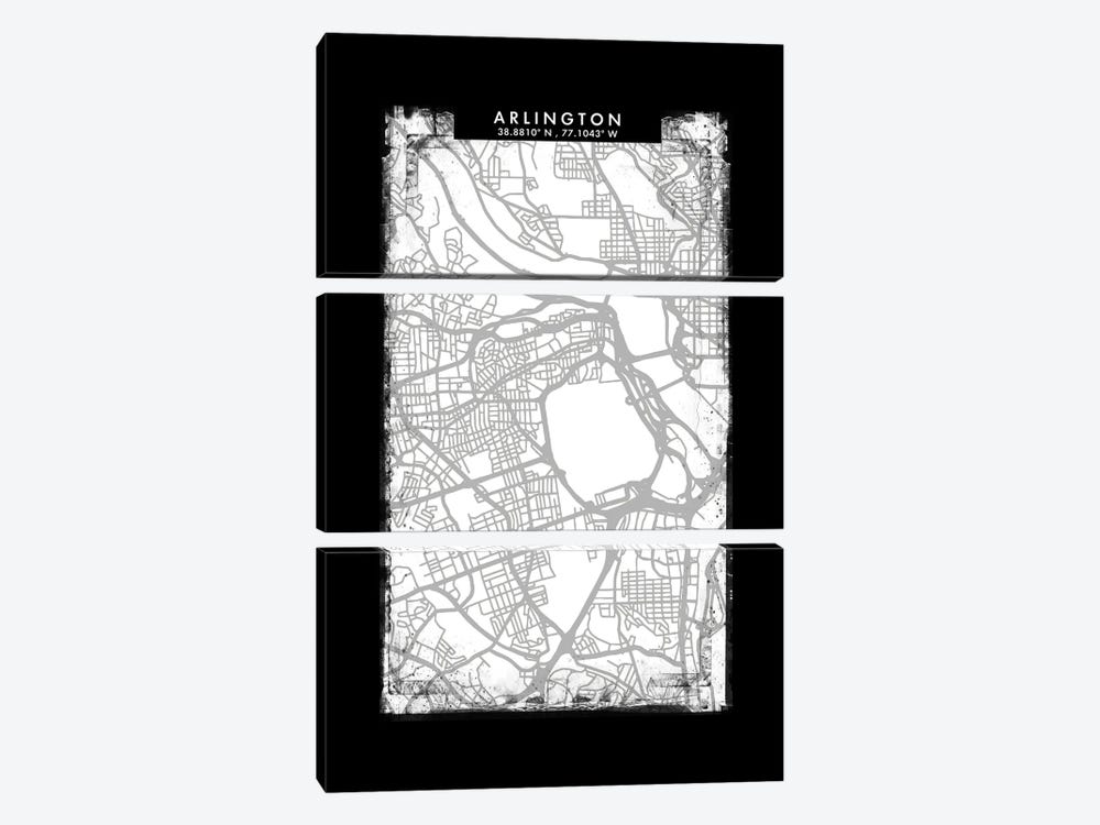 Arlington City Map Black White Grey Style by WallDecorAddict 3-piece Canvas Artwork