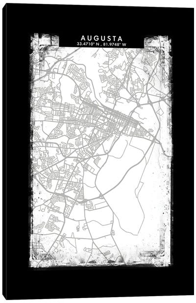 Augusta City Map Black White Grey Style Canvas Art Print - Georgia Art