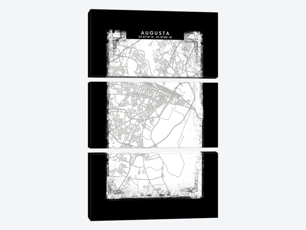 Augusta City Map Black White Grey Style by WallDecorAddict 3-piece Canvas Art Print